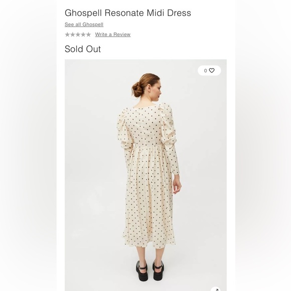 Ghospell NWT L Cream Long Sleeve Puff Sundress brown polka Dots Midi - Picture 16 of 16